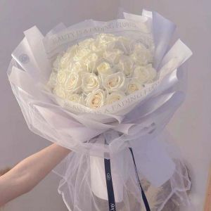 Bouquet White Roses White Pearls and Tulle